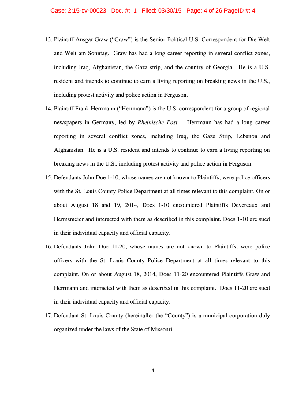 Page 4 from Complaint by <em>Intercept</em> Journalist Against St. Louis Police and County