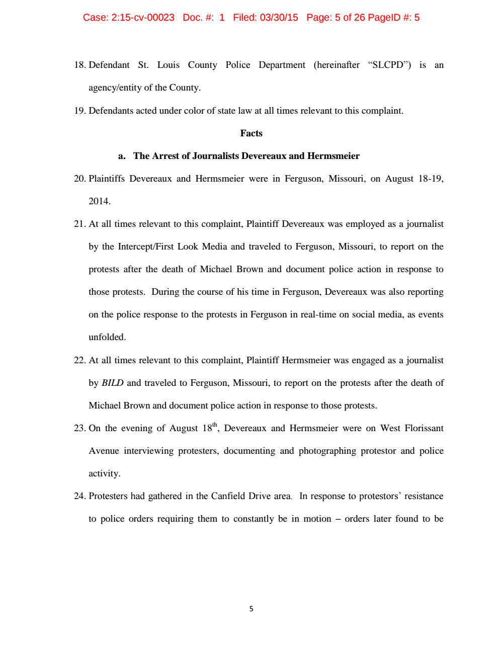 Page 5 from Complaint by <em>Intercept</em> Journalist Against St. Louis Police and County