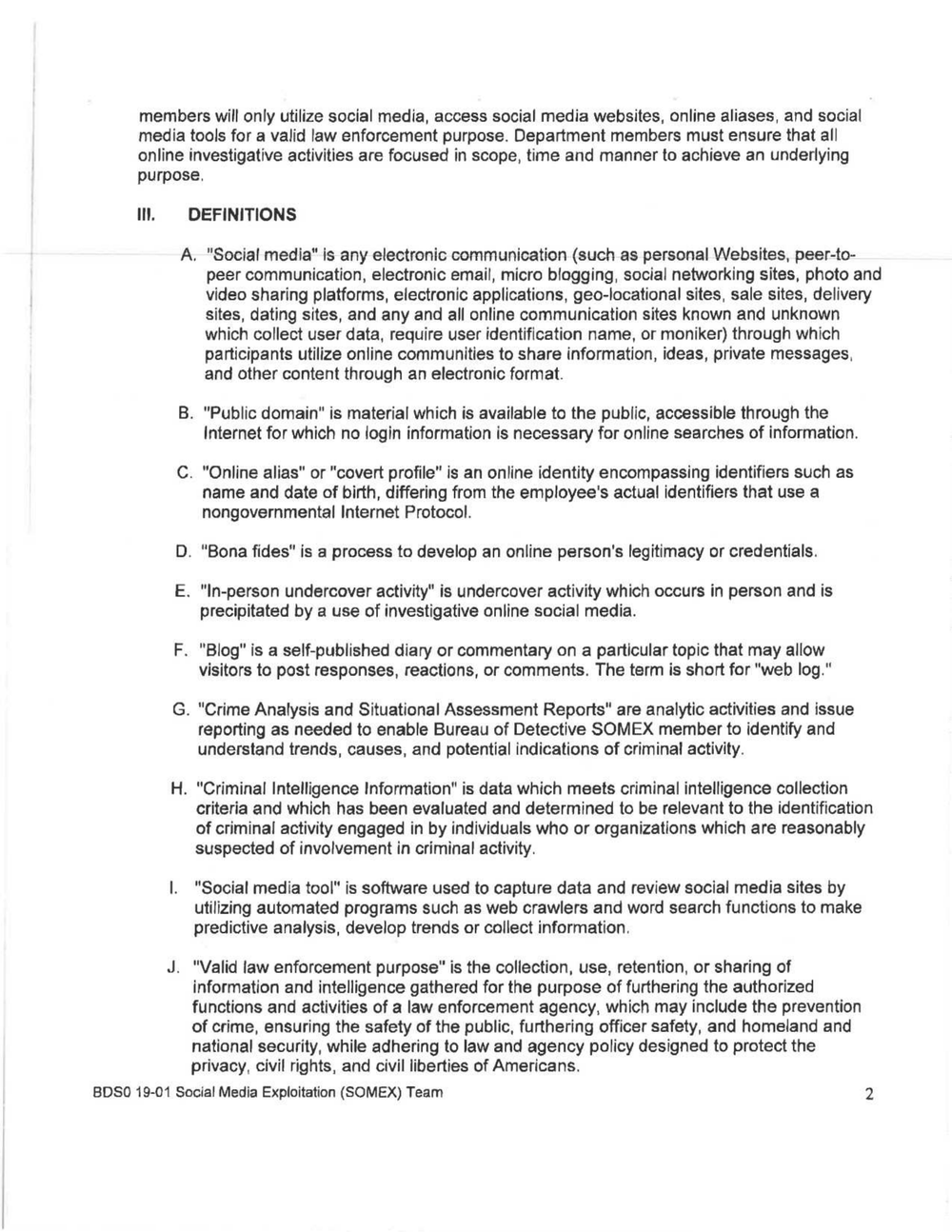 Page 2 from Chicago Police Social Media Exploitation Somex Policy