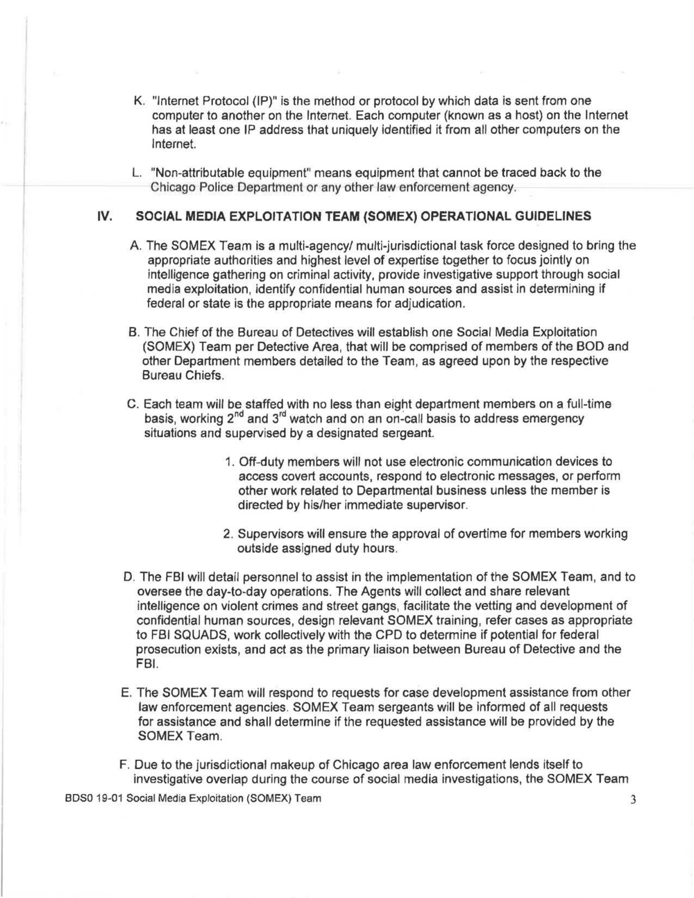 Page 3 from Chicago Police Social Media Exploitation Somex Policy