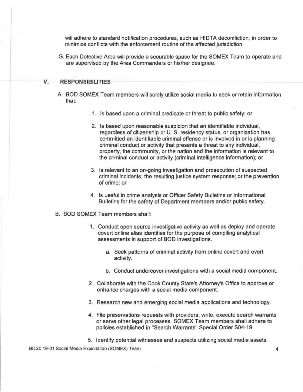 Page 4 from Chicago Police Social Media Exploitation Somex Policy