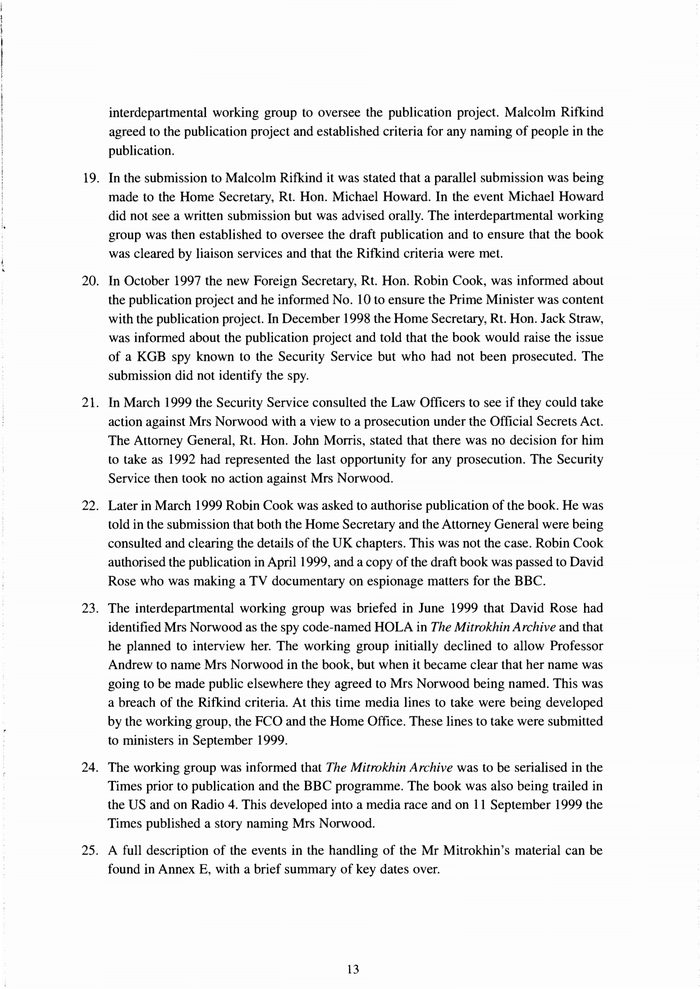 Page 13 of Mitrokhin Inquiry