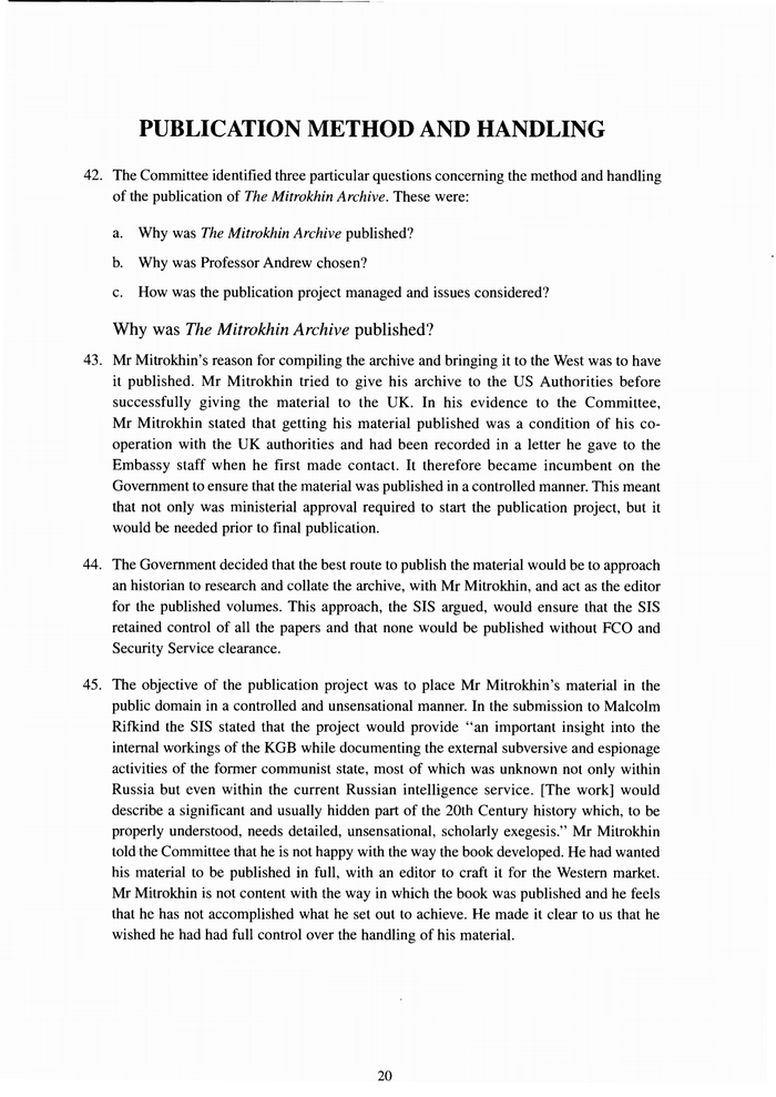 Page 20 of Mitrokhin Inquiry