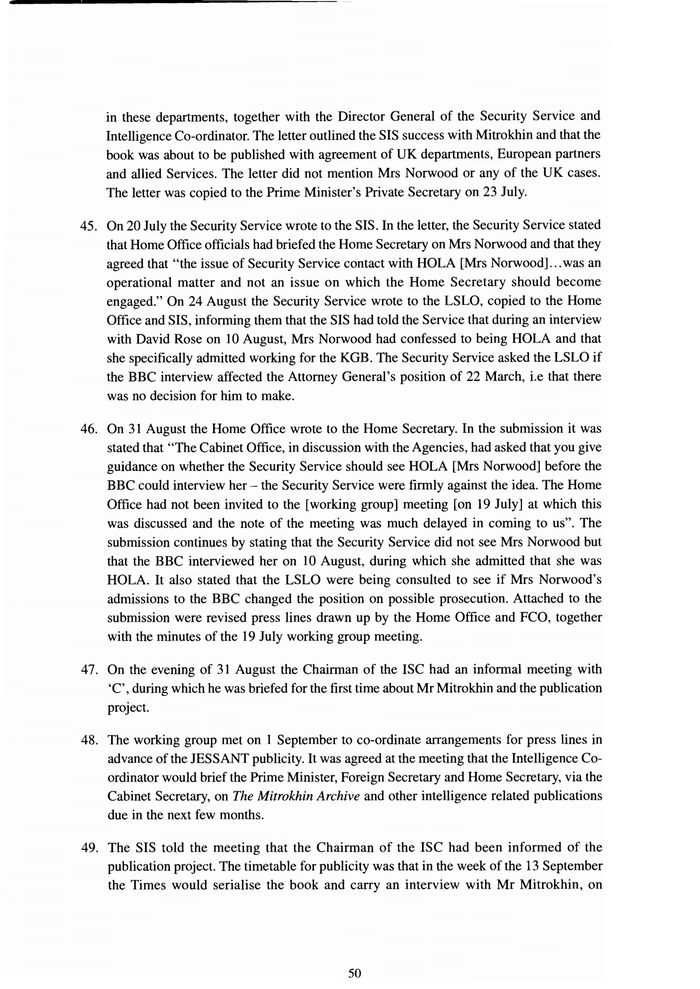 Page 50 of Mitrokhin Inquiry
