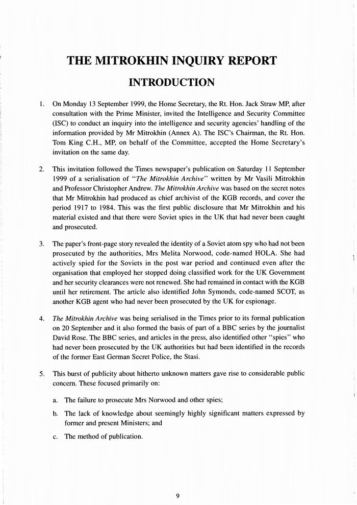 Page 9 of Mitrokhin Inquiry