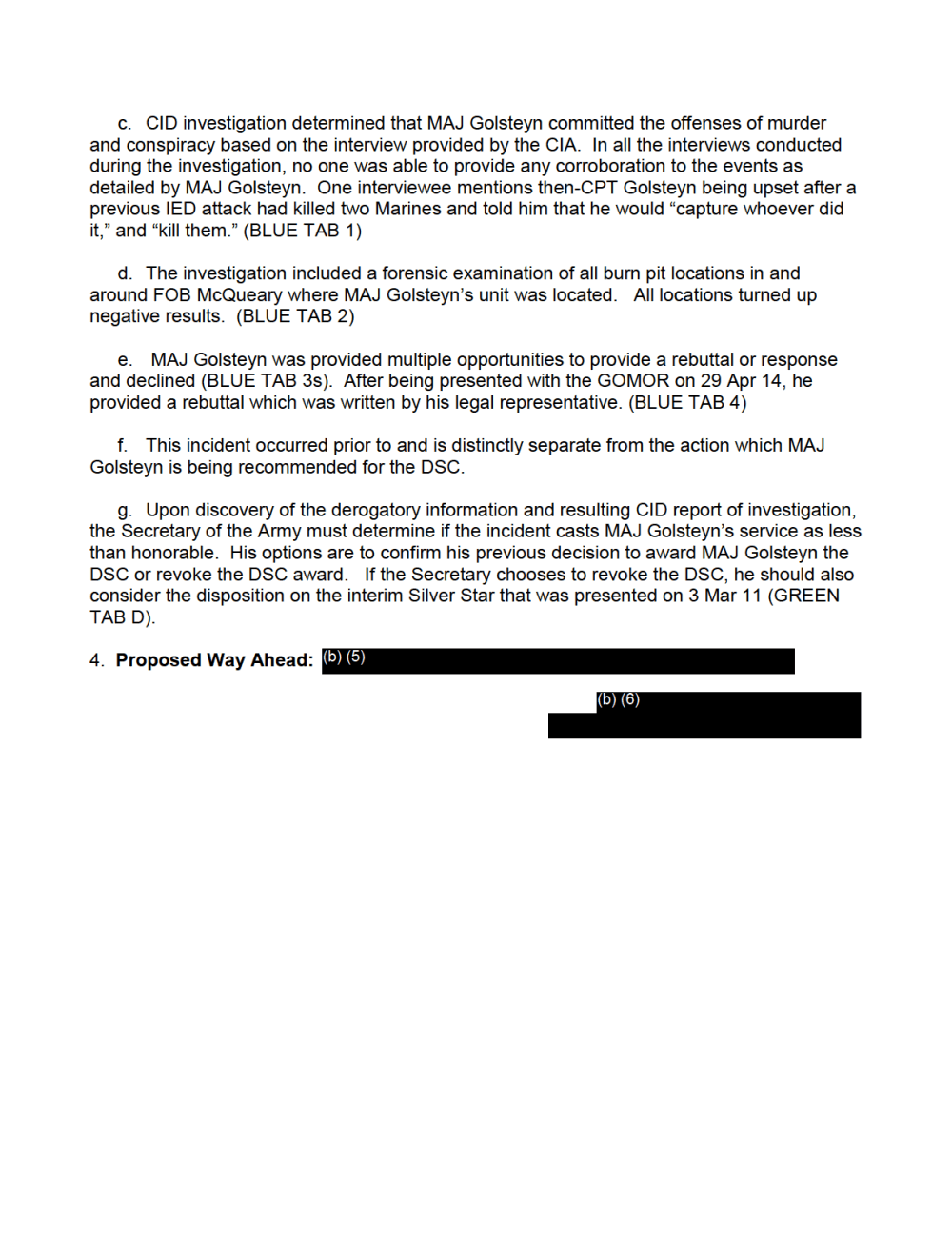 Page 2 from U.S. Army Documents on Major Mathew Golsteyn