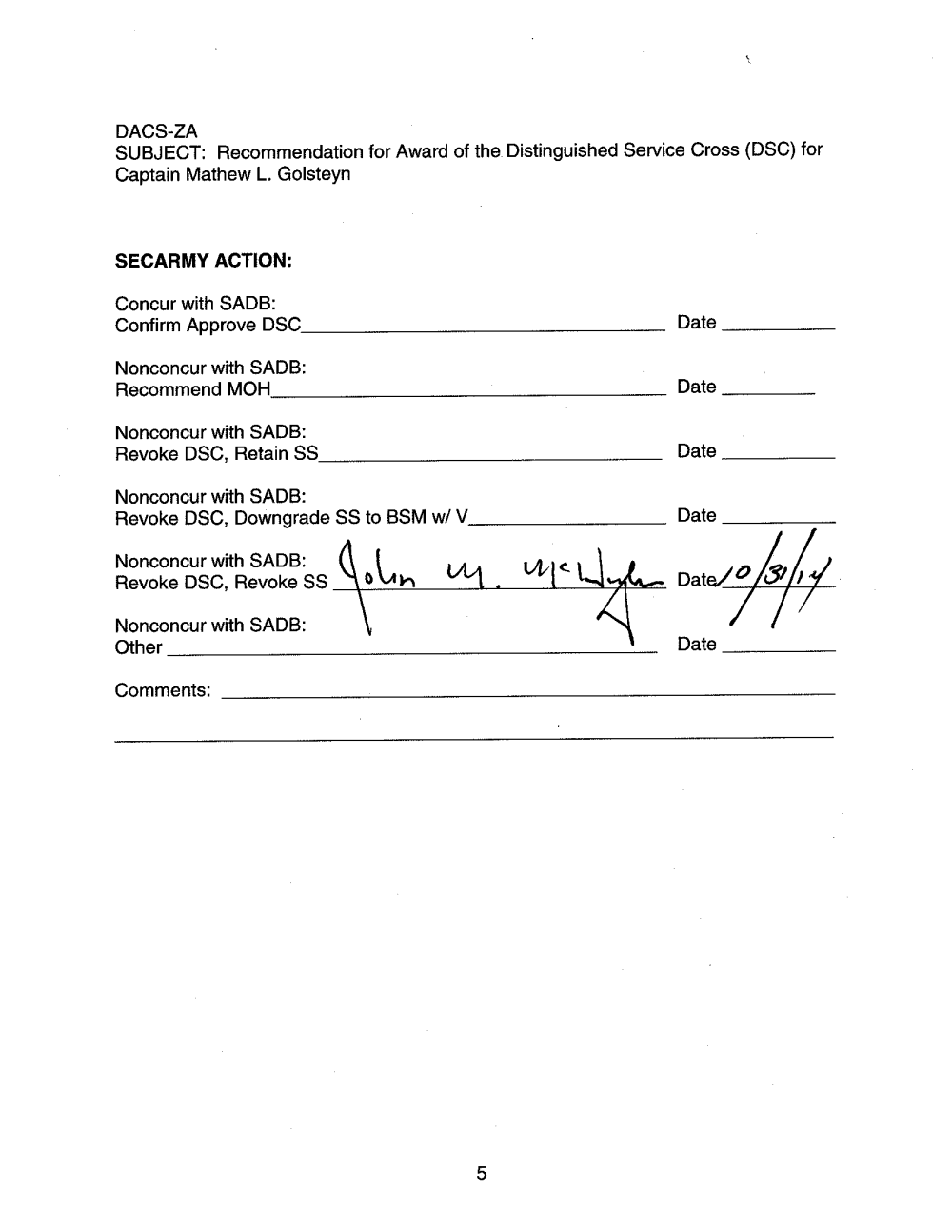 Page 3 from U.S. Army Documents on Major Mathew Golsteyn