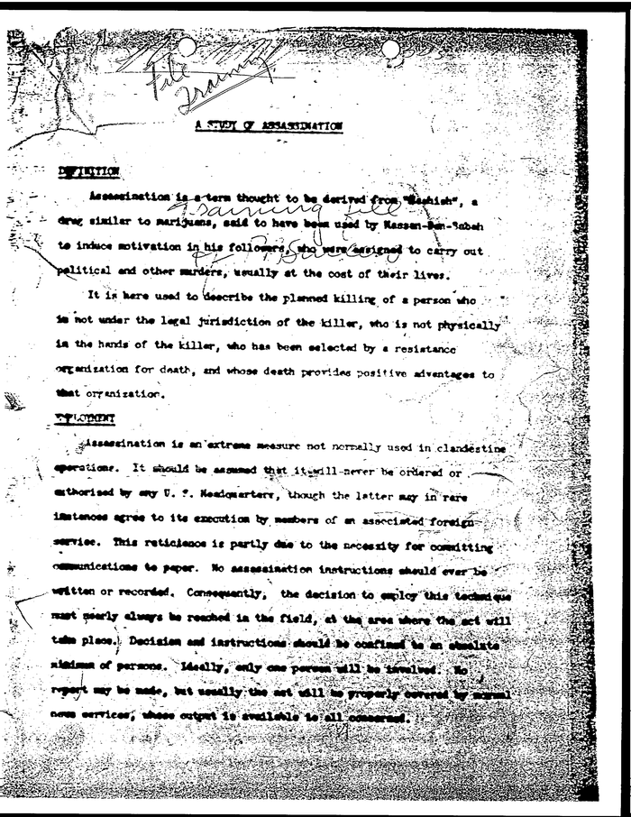 Page 1 of A Study of Assassination - CIA Document