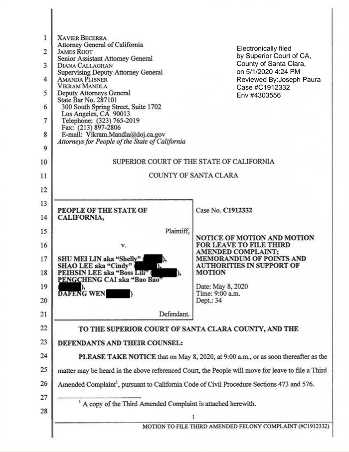 Page 1 of Amended Complaint: California Sex Trafficking Ring