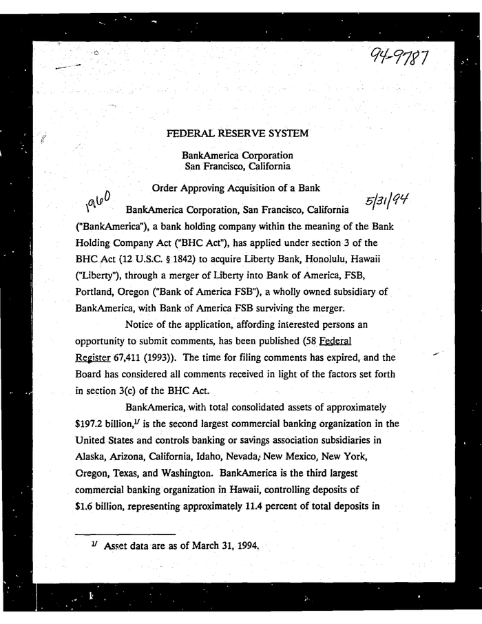 Page 1 of Fed BofA Order 1994