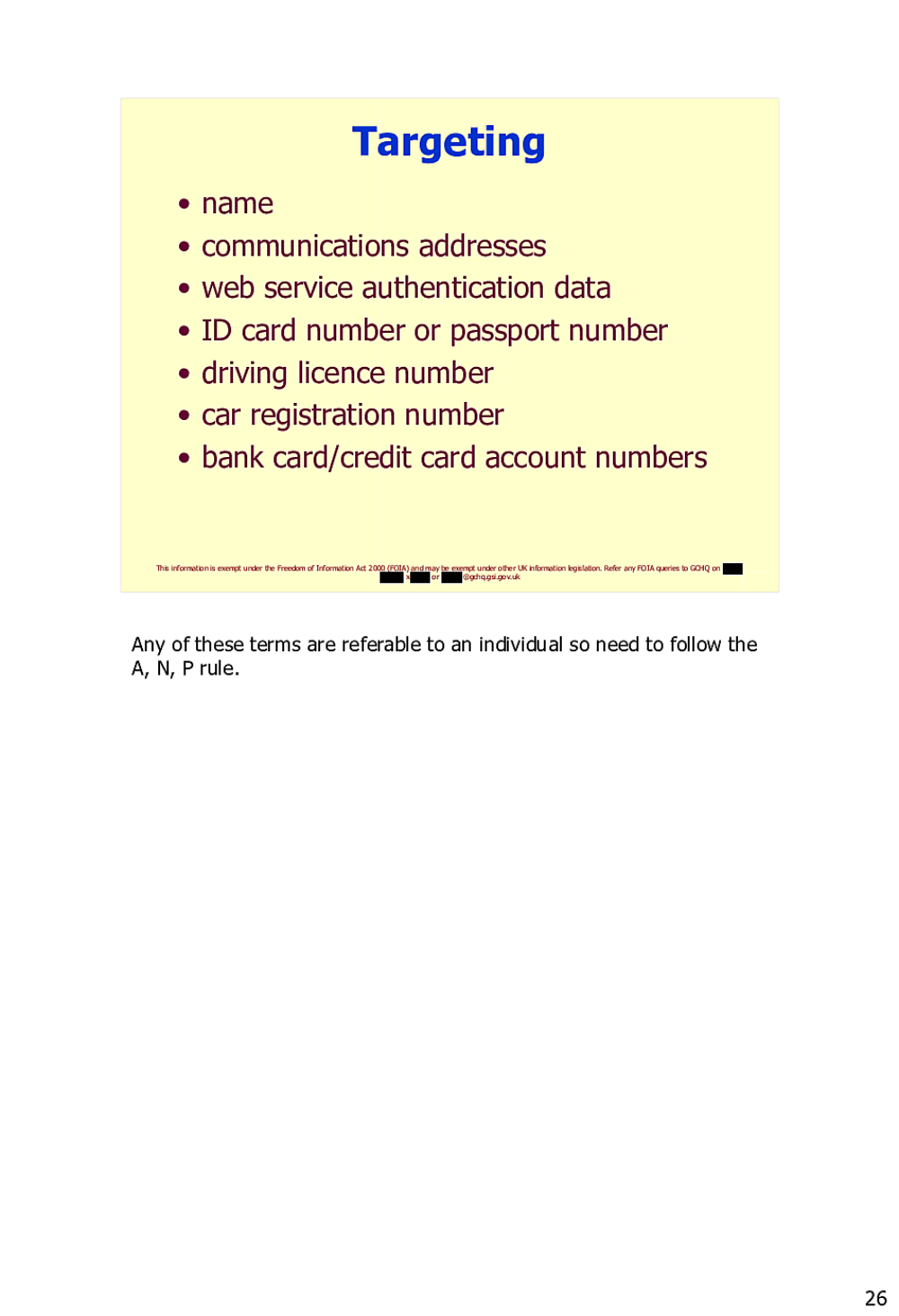 Page 104 from Operational Legalities – GCHQ Powerpoint Presentation