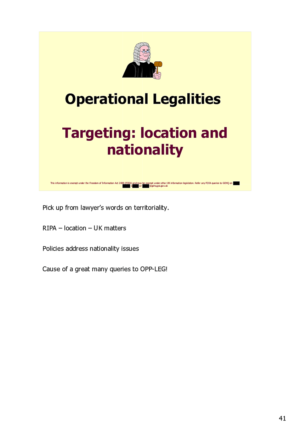 Page 118 from Operational Legalities – GCHQ Powerpoint Presentation