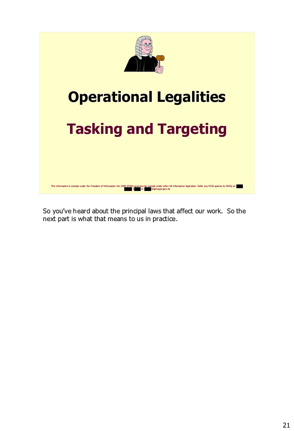 Page 99 from Operational Legalities – GCHQ Powerpoint Presentation
