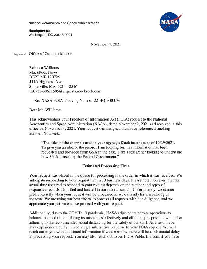 FOIA Request 22-HQ_F-00076 Acknowledgement Letter - DocumentCloud