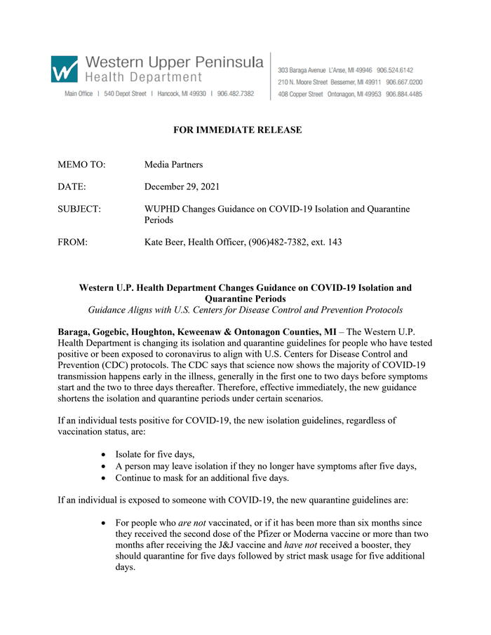 Isolation And Quarantine Guidance Change - DocumentCloud