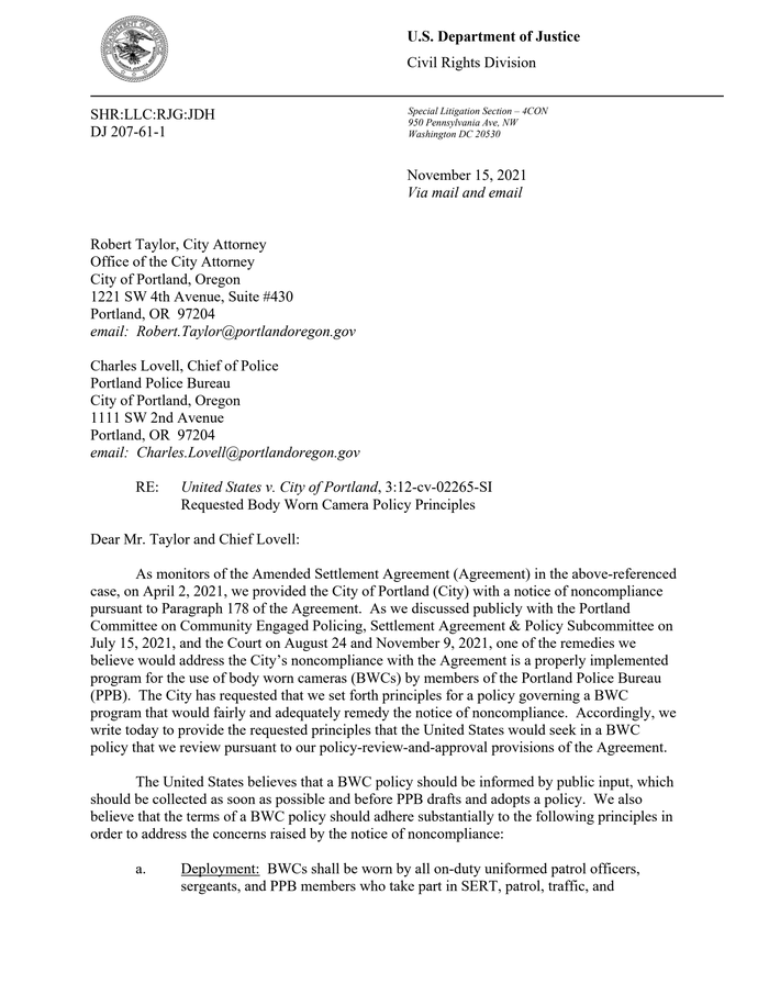 DOJ Letter to City re BWC Policy Principles 11-15-21 - DocumentCloud