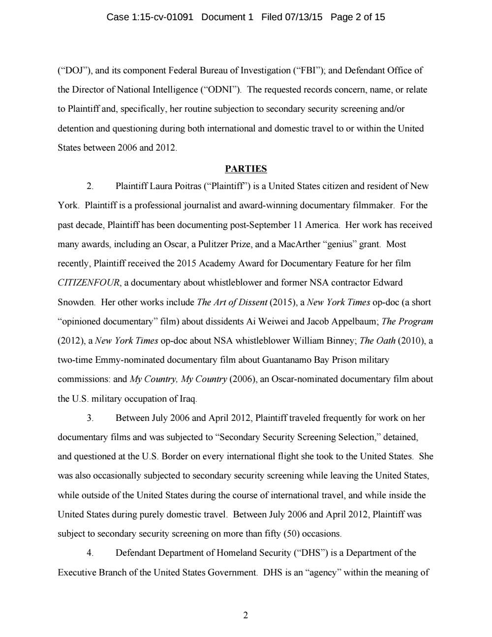 Page 2 from Laura Poitras FOIA Lawsuit