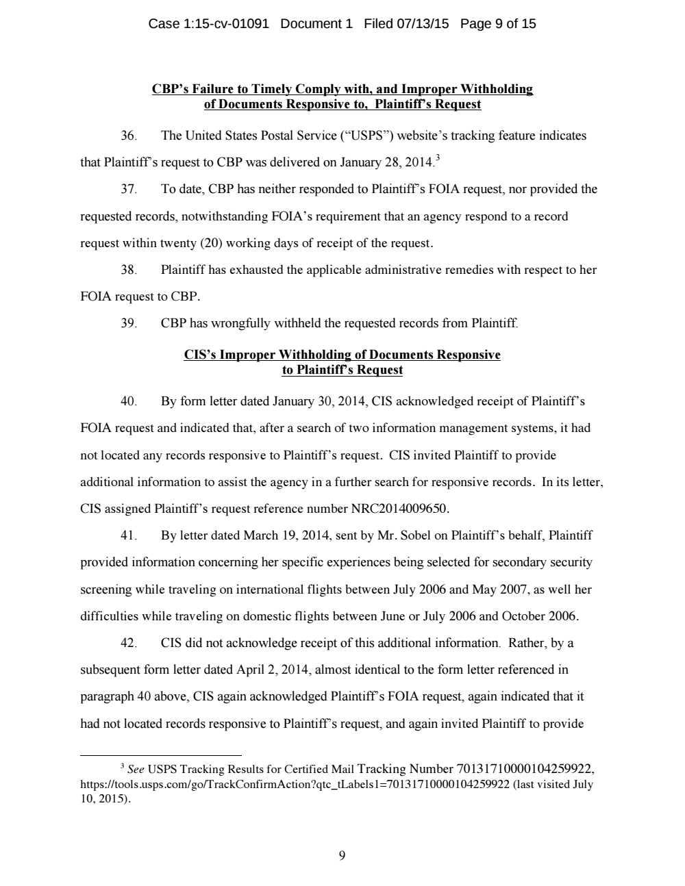 Page 9 from Laura Poitras FOIA Lawsuit
