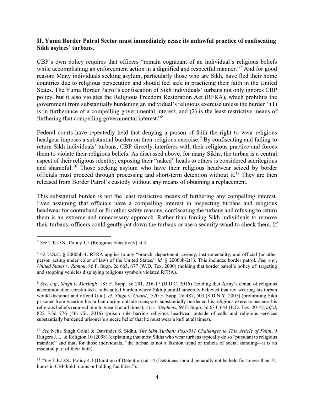 Page 4 from ACLU of Arizona Letter on Border Patrol Confiscating Sikhs’ Turbans