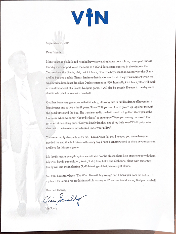 Vin Scully's Letter to Fans - DocumentCloud