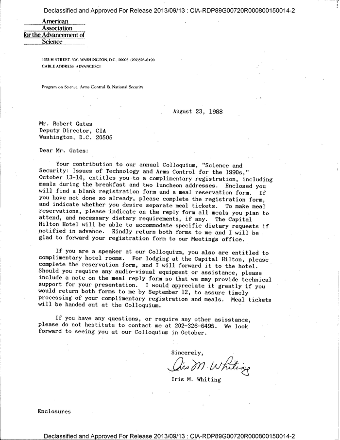 LETTER TO ROBERT GATES FROM IRIS M. WHITING - DocumentCloud