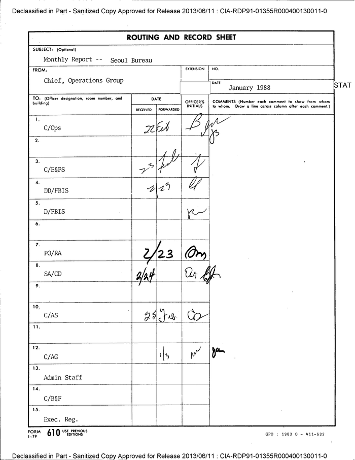 Monthly Report Seoul Bureau January 1988 Documentcloud