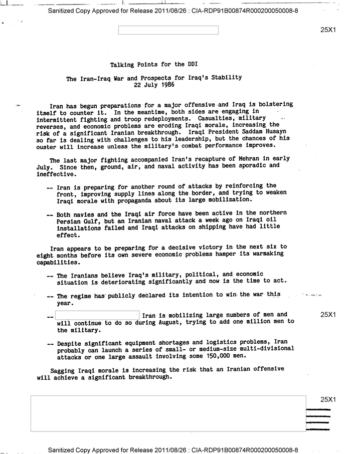 TALKING POINTS FOR THE DDI THE IRAN-IRAQ WAR AND PROSPECTS FOR IRAQ'S ...