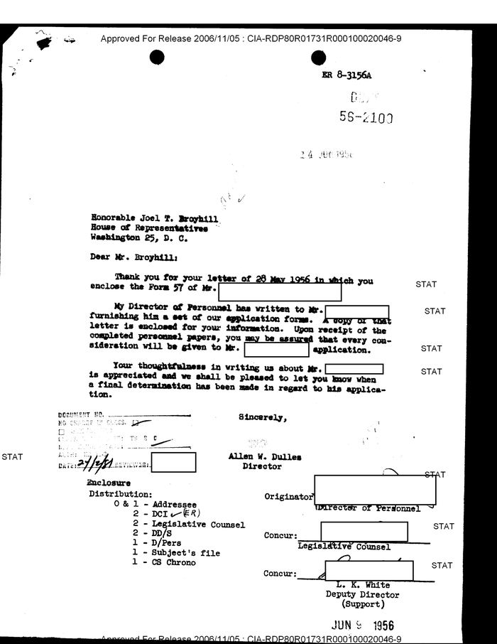 LETTER TO JOEL T. BROYHILL FROM ALLEN W. DULLES - DocumentCloud