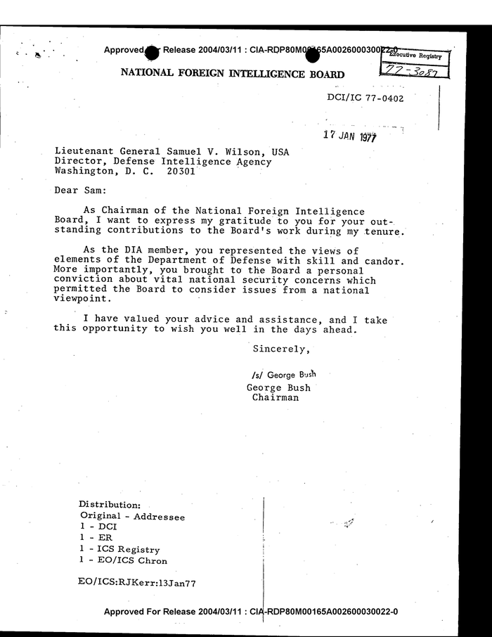 Letter To Lieutenant General Samuel V Wilson From George Bush Documentcloud