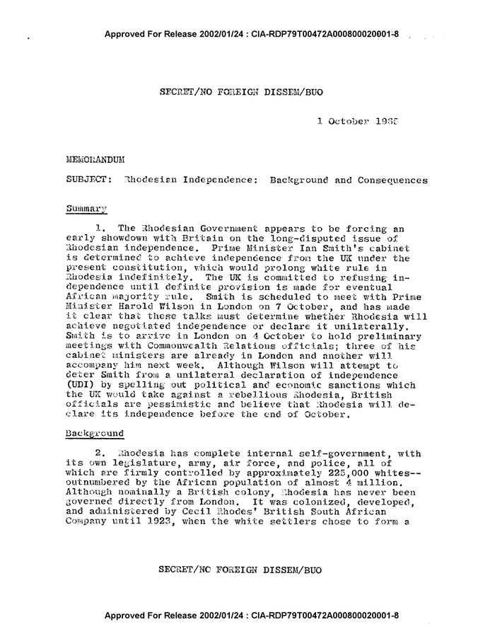 RHODESIAN INDEPENDENCE: BACKGROUND AND CONSEQUENCES - DocumentCloud