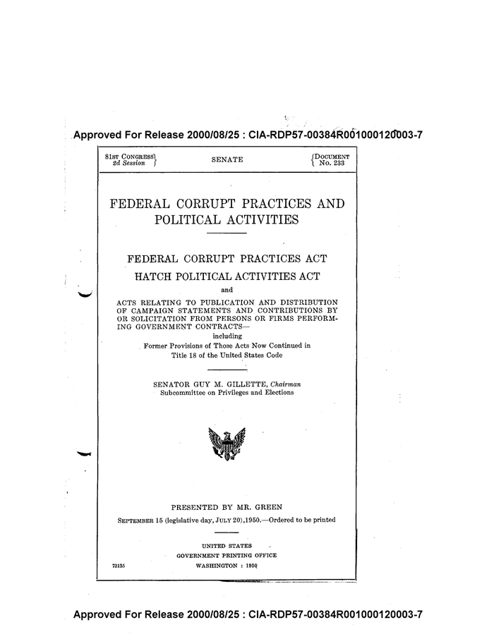 FEDERAL CORRUPT PRACTICES AND POLITICAL ACTIVITIES - DocumentCloud