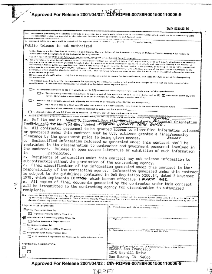 FORM: DOD CONTRACT SECURITY CLASSIFICATION SPECIFICATION - DocumentCloud