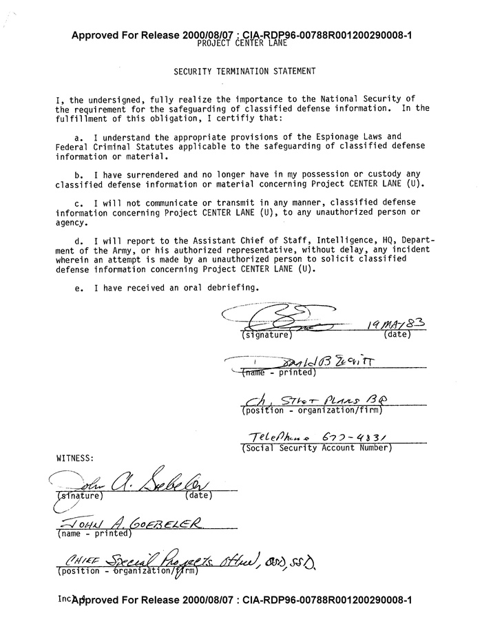 SECURITY TERMINATION STATEMENT - DocumentCloud