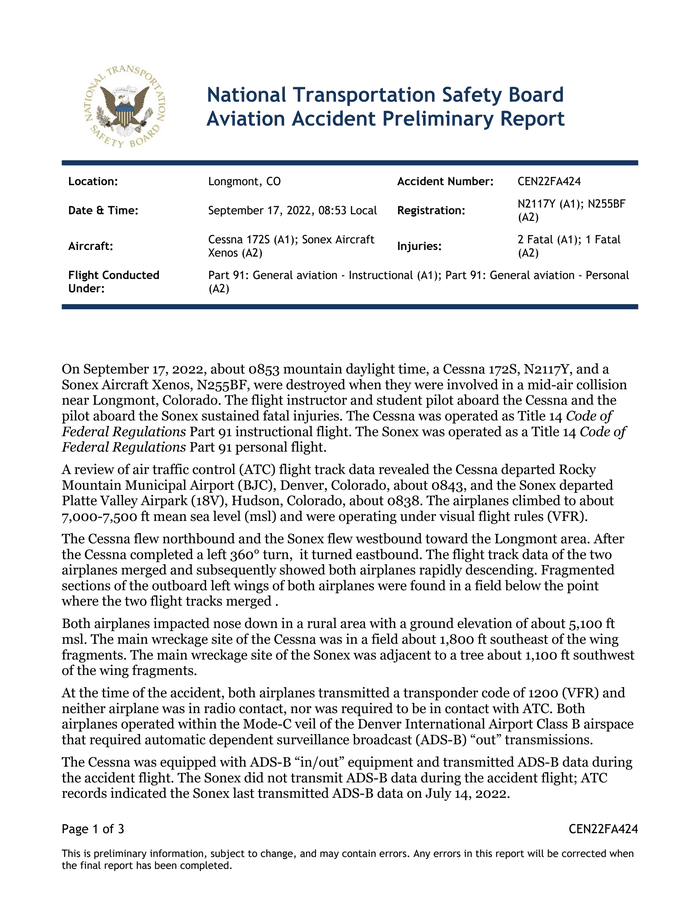 NTSB PLANE CRASH PRELIM - DocumentCloud