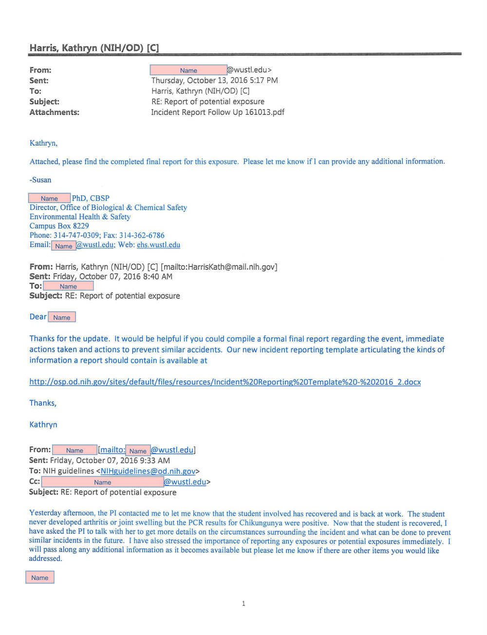 Page 3 from Chikungunya Lab Infection Report to NIH