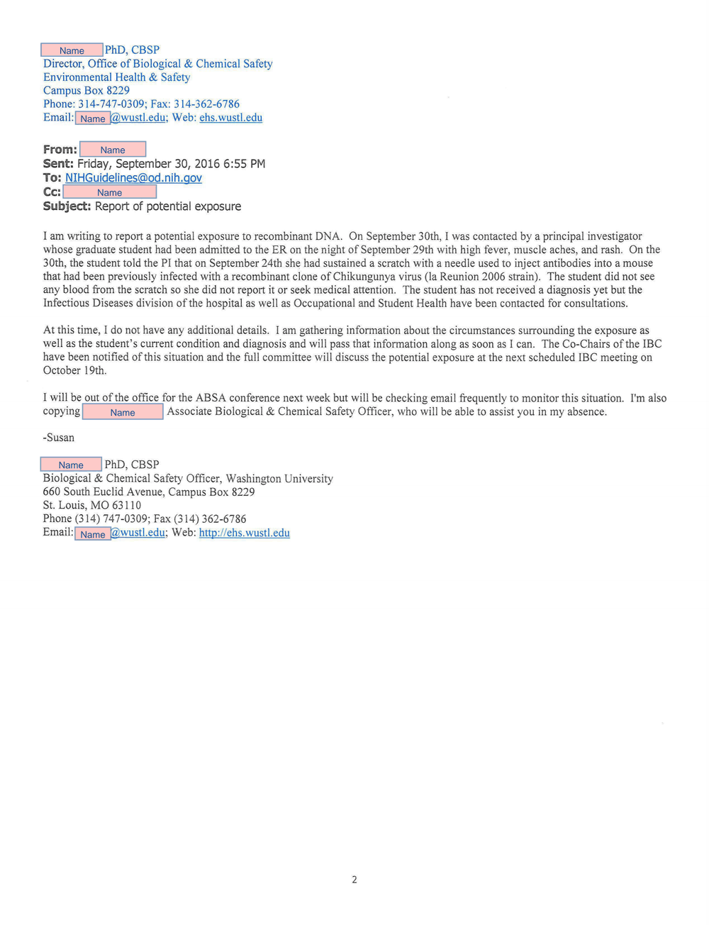 Page 4 from Chikungunya Lab Infection Report to NIH