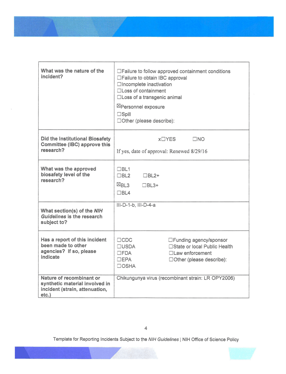 Page 8 from Chikungunya Lab Infection Report to NIH