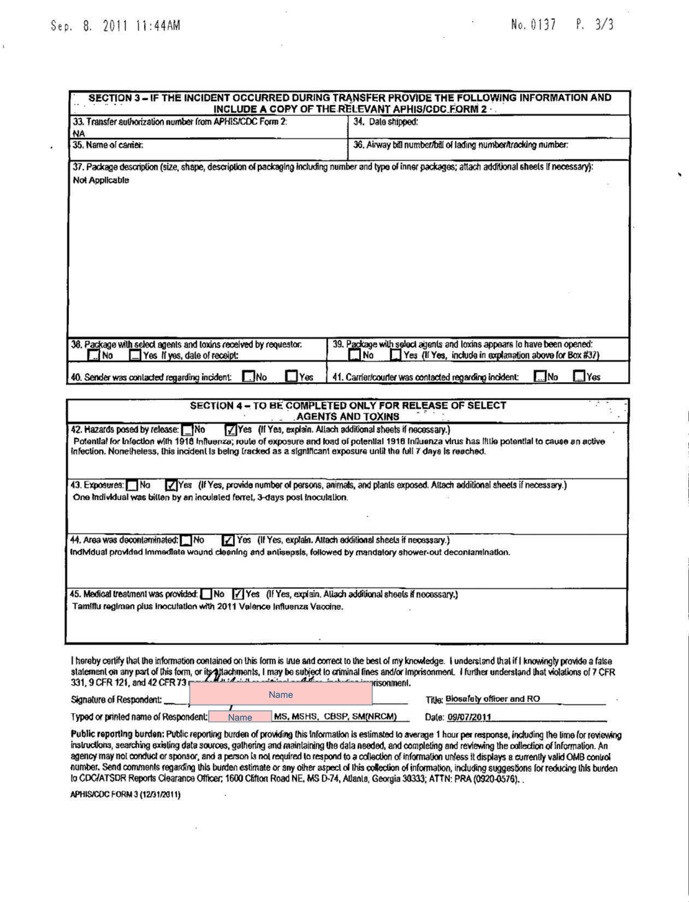 Page 7 from Mount Sinai Lab Accident Report to NIH