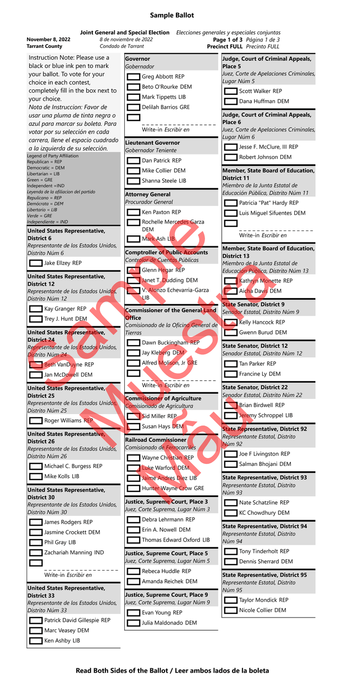 Tarrant County sample ballot - DocumentCloud