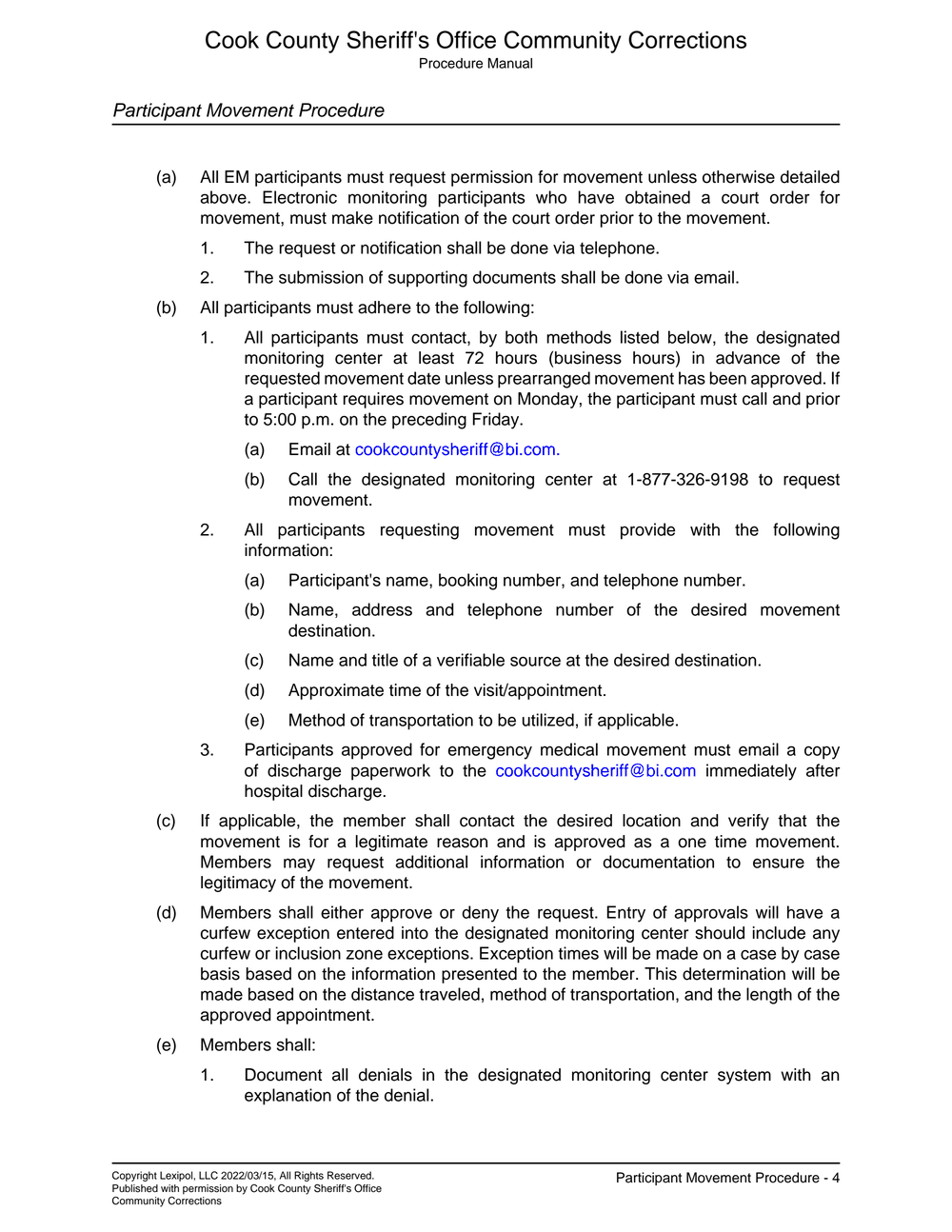 Page 4 from Cook County Sheriff’s Policy Document on Movement for Those Under EM