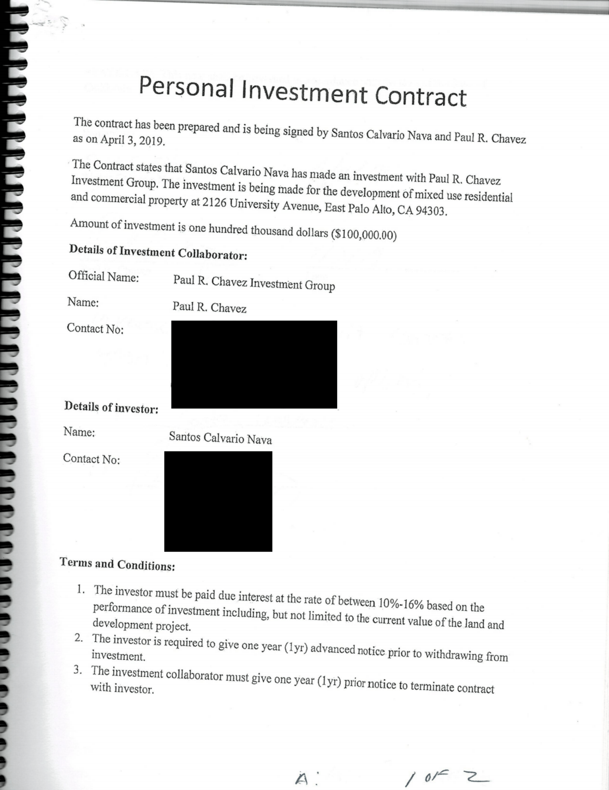Page 1 of Santos Nava Investment Contracts