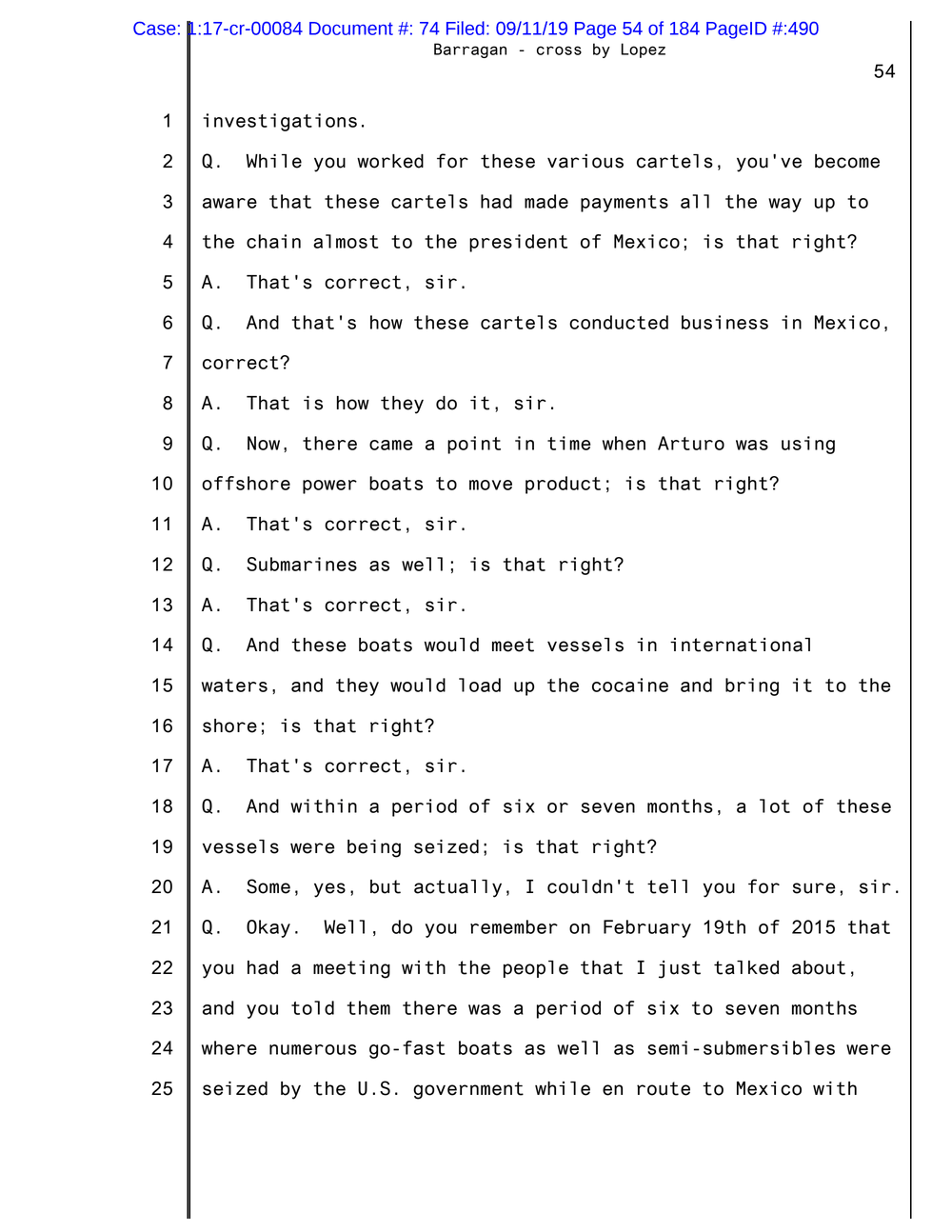 Page 1 from El Grande Testifying About Genaro Garcia Luna at La Reina’s Sentencing (Partial)