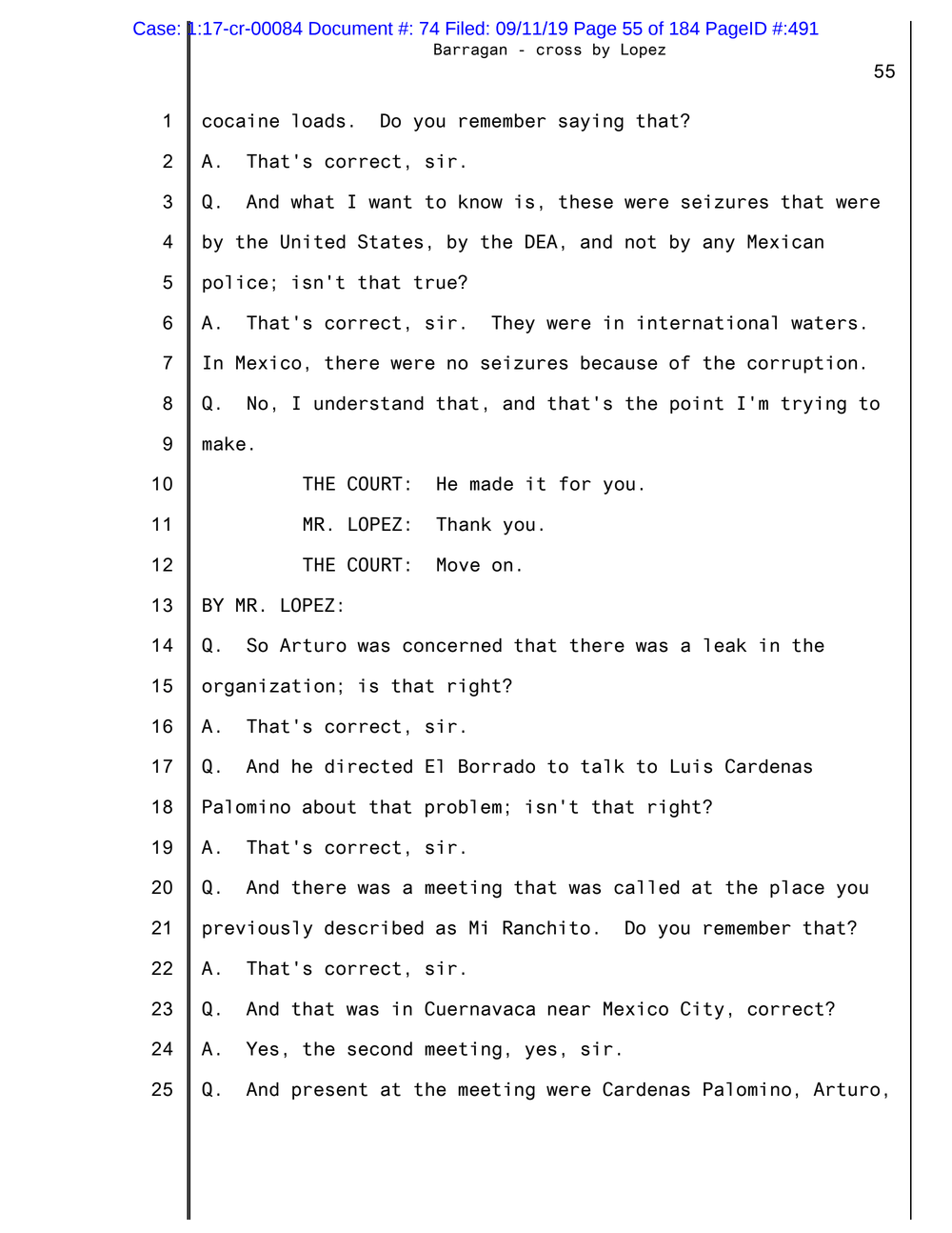 Page 2 from El Grande Testifying About Genaro Garcia Luna at La Reina’s Sentencing (Partial)