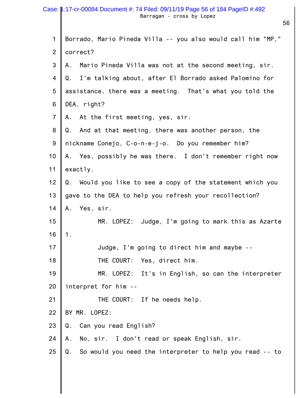 Page 3 from El Grande Testifying About Genaro Garcia Luna at La Reina’s Sentencing (Partial)