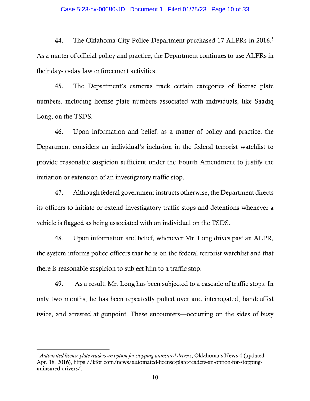 Page 10 from Saadiq Long Complaint Against Oklahoma City Police