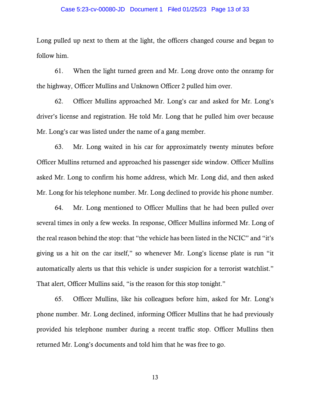 Page 13 from Saadiq Long Complaint Against Oklahoma City Police