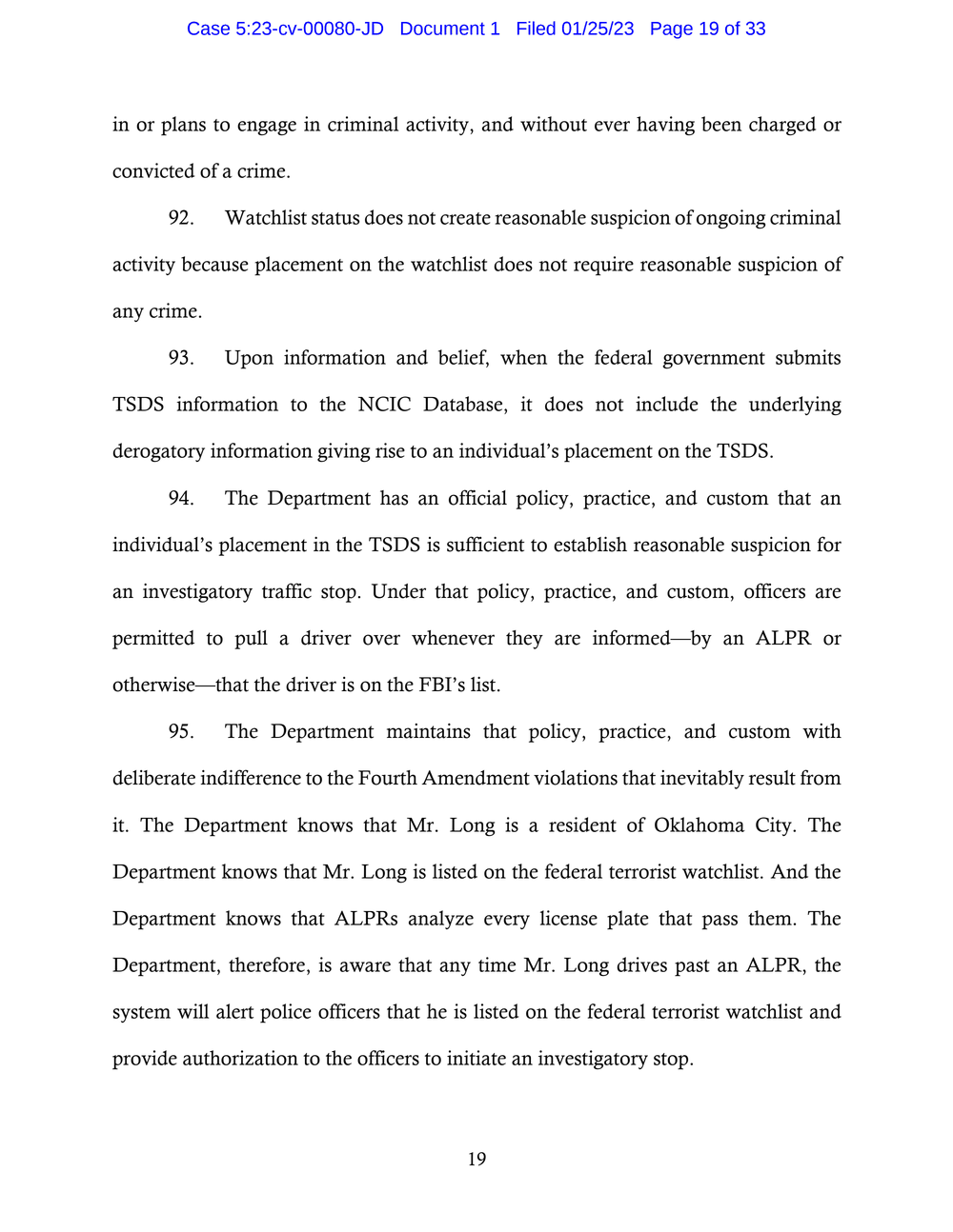 Page 19 from Saadiq Long Complaint Against Oklahoma City Police