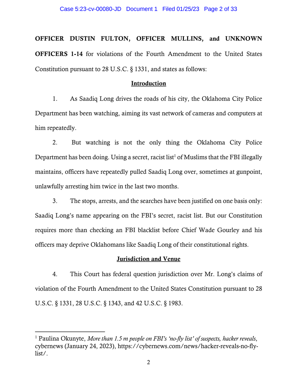 Page 2 from Saadiq Long Complaint Against Oklahoma City Police