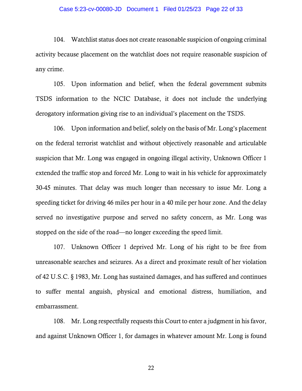 Page 22 from Saadiq Long Complaint Against Oklahoma City Police