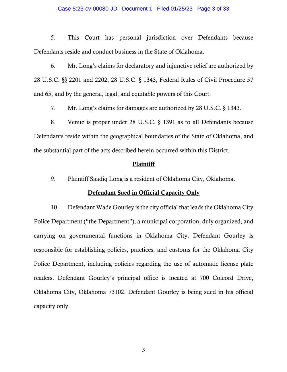 Page 3 from Saadiq Long Complaint Against Oklahoma City Police